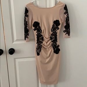 ASOS blush dress with black lace detail